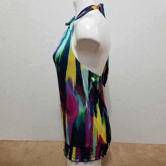 BCX top Small multicolor sleeveless halter colorful smocked bottom Y2K - Picture 2 of 11